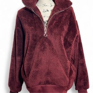 Express One Eleven‎ Maroon Fleece Top